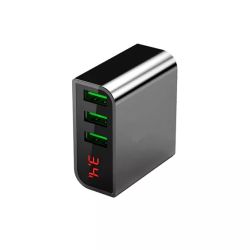 17W 3-портово USB зарядно устройство с LED дисплей, USB мулти-зарядно устройство