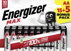 Батерии AA Energizer Max Alkaline - Комплект от 20 (15+5 Безплатни) за Дълготрайна Мощност и Надеждност | BATERIIKI.COM