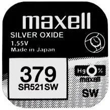 Maxell 379 SR521SW – Сребърно-оксидна Батерия за Часовници, Произведена в Япония, Без Живак