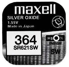 Maxell 364 SR621SW – Японска Сребърно-оксидна Батерия за Часовници 1.55V, Без Живак