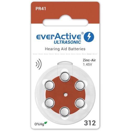 6 бр. everActive ULTRASONIC 312 батерии за слухов апарат