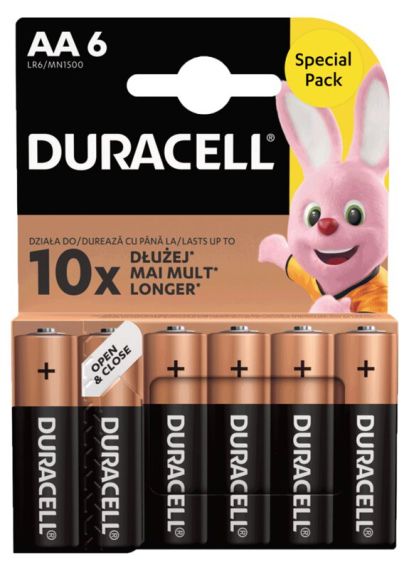 6 бр. Duracell Basic Duralock LR6 AA алкални батерии (блистер)
