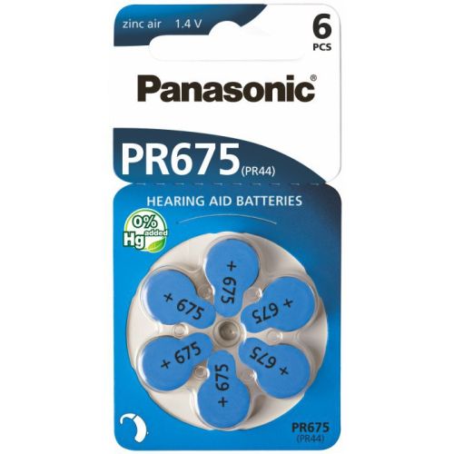 6 бр. батерии за слухови апарати Panasonic 675 / PR675 / PR44