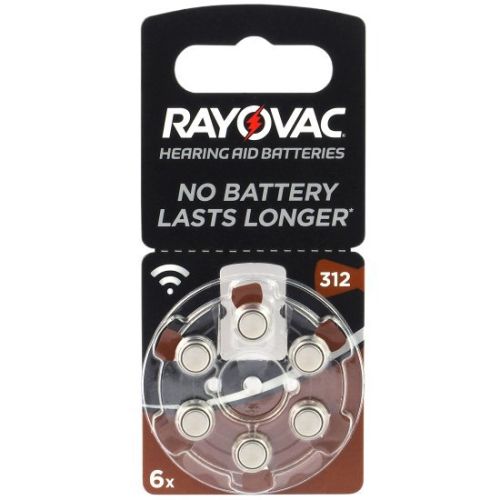 6 бр. батерии за слухови апарати Rayovac 312