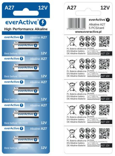 everActive 27A - Надеждни и Ефективни 12V A27 Алкални Батерии (5 бр.) | BATERIIKI.COM