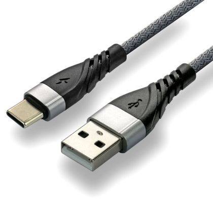 Премиум USB към USB-C кабел everActive CBB-1CG 100см - Мощност и Надеждност в Сив Оплетен Дизайн