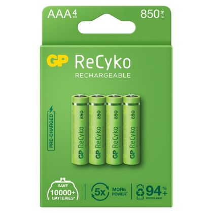 4 бр. Презареждаеми Батерии GP ReCyko AAA 850mAh – Мощност, Устойчивост и Екологичност в Едно