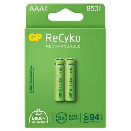 2бр. Зареждащи се AAA Батерии GP ReCyko AAA 850mAh – Двойна Енергия за Вашите Устройства с Екологична Грижа