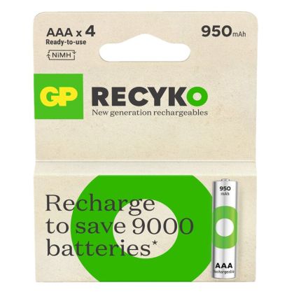 GP ReCyko ААА / R03 Ni-MH 950mAh Акумулаторни Батерии - Комплект от 4бр., Готови за Употреба и Екологични