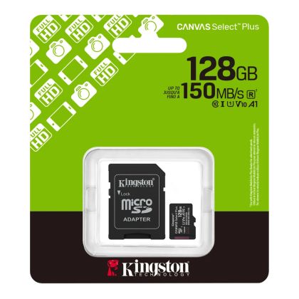 Kingston Canvas Select Plus 128GB microSDXC - 150MB/s UHS-I U1 class 10 V10 – високоскоростна карта памет с адаптер