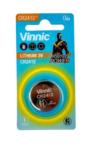 Vinnic CR2412 3V Lithium – Ултратънка литиева батерия CR2412 със 100 mAh капацитет за ключове, електроника, медицински устройства