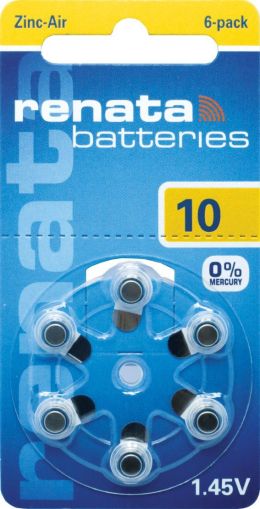 RENATA ZA10 Zink‑Air BL6 – Премиум батерии за слухови апарати тип 10 (6 броя в опаковка)