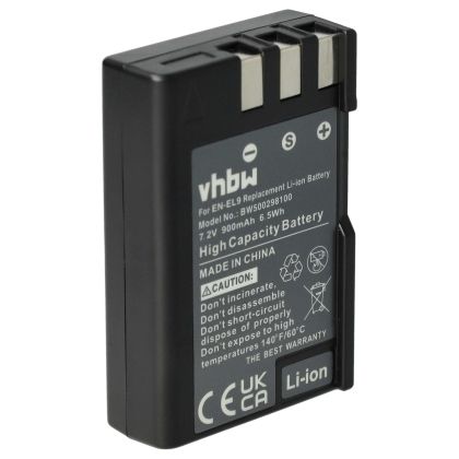Съвместима батерия за Nikon EN-EL9E, EN-EL9a, EN-EL9 - 900mAh, 7.2V, Li-Ion