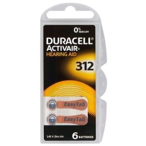 6 бр. Duracell ActivAir 312 MF батерии за слухов апарат