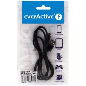 Кабел плетен USB-Micro USB everActive CBB-1MB 100cm с поддръжка на бързо зареждане до 2, 4A Черен