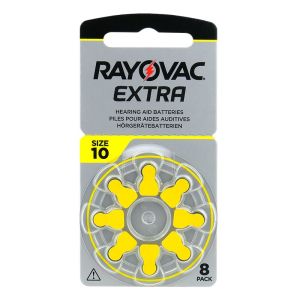 Кристално чист звук през целия ден: 8 броя Rayovac Extra 10 батерии за слухов апарат