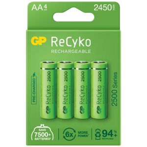 Осигурете дълготрайна енергия с 4 бр. презареждаеми батерии GP ReCyko 2500 Series Ni-MH 2450mAh AA / R6 от BATERIIKI.COM