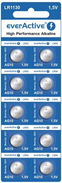 Безкрайна Енергия, Миниатюрен Размер: 10 бр. everActive G10 LR1130 LR54 AG10 - Алкални Батерии за Всички Ваши Устройства