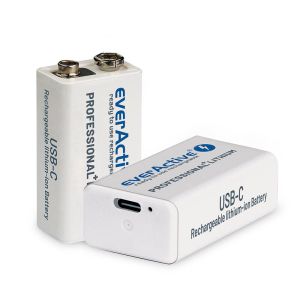 Батерия 6F22/9V Li-ion 550 mAh everActive - Безгранична Енергия с USB TYPE C Зареждане