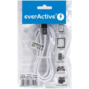 everActive CBS-1.5MW: USB Силиконов Кабел с Микро USB и Поддръжка за Бързо Зареждане до 2.4A - Елегантен и Издръжлив, 150см, Бял