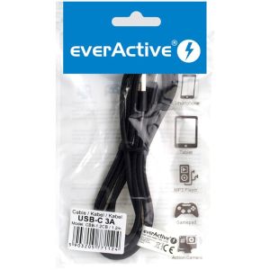 everActive CBB-1.2CB: USB Кабел с Плетена Обвивка за Бързо Зареждане - USB-C / Type-C, 120см, до 3A, Черен