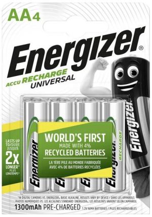 Energizer Универсални акумулаторни AA батерии, 4 бр. 1300mah - Освободете дълготрайна мощност за вашите устройства