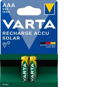 Продуктивни и Устойчиви: 2 броя Акумулаторни батерии AAA Varta Solar с Капацитет 550 mAh за Соларни Лампи