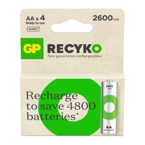 4 бр. презареждаеми батерии GP ReCyko AA Ni-MH 2600mAh – Зареждай, Използвай, Рециклирай: Иновация в Силата на Енергията от BATERIIKI.COM