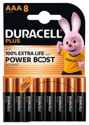 Алкални Батерии ААА DURACELL Plus Power Boost MN2400 – 8 броя, 1.5V