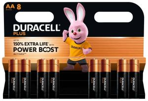 Duracell AA Plus Alkaline 150% Extra Life Power Boost – 8 Алкални Батерии - 1.5V за максимална мощност и дълготрайност