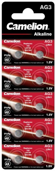 Camelion AG3 / LR41 / 392 / 192 – Прецизни миниатюрни батерии 1.5V (блистер) за часовници, медицински уреди и електронни устройства