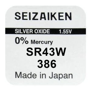 Сребърна Батерия SEIZAIKEN / SEIKO 386 / SR43W / SR43 – 1.55V, 120mAh, High Drain