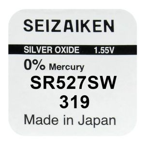 Батерия за часовник SEIZAIKEN Seiko 319 SR527SW – Silver Oxide, 1.55V, 22mAh, произведена в Япония