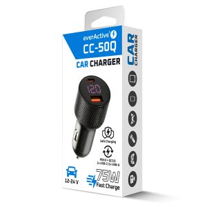 everActive CC-50Q автомобилно зарядно устройство 75W USB-C PD + USB-A QC3.0
